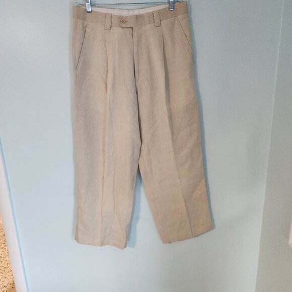 INSERCH Collezione Pants 100% Linen Oatmeal Ivory Office Mens 32x28‎ NEW NWOT - Picture 3 of 10